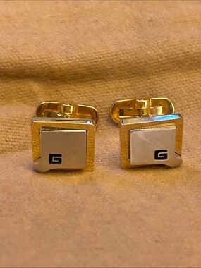 Givenchy Square Two Tone Silver and Gold Cufflinks with G Logo